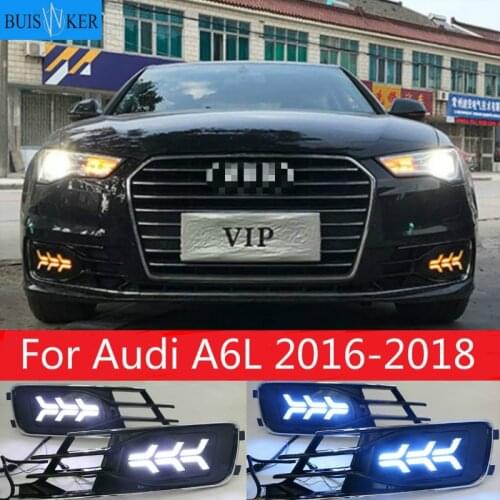 LED drl daytime running light for Audi A6L 2016-2018 with Dynamic moving yellow turn signal and blue night running light