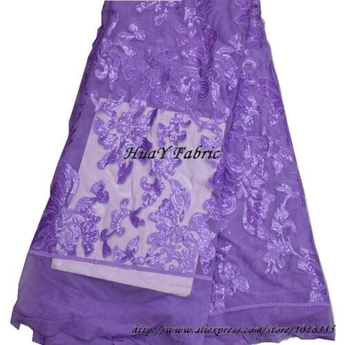 New Purple Sequins Fabric Tulle Embroideried Lace Fabric French Lace For Wedding Dress DHL Shipping