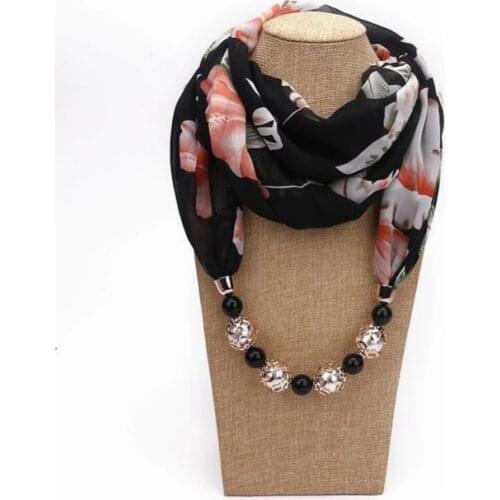 YLWHJJ Multi-style Decorative Jewelry Necklace Resin Beads Pendant black Scarf Women Foulard Femme Head Scarves Hijab Scarfs