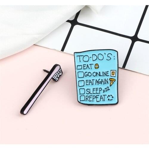 Funny Toothbrush Schedule Brooches To Do List Eat Pizza Burger Lapel Pins Cartoon Cute Enamel Badge Denim Backpack Jewelry Gifts
