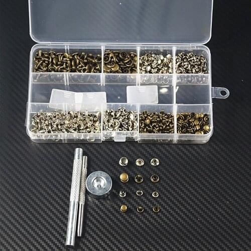 240sets Double Cap Leather Rivets with 3pc Fixing Tools for Jackets Belts Jeans Bags Clothing Metal Studs Rivet for Leathercraft