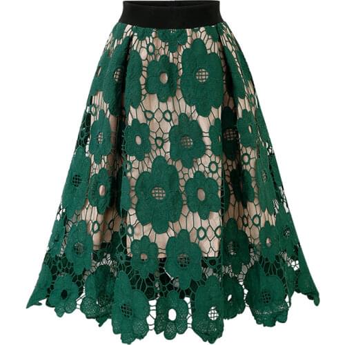 Faldas Mujer Moda 2019 Women Elegant Fashion Flower Embroidery Hollow Out Lace Skirts Womens Casual Sexy Skirt Party Black Skirt