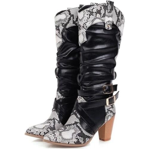 Womens Designer Boots Zapatos De Mujer 2021 Fashion Goth Booties High Heels Retro Zip Winter Warm Cowboy Boots Plus Size 47 505