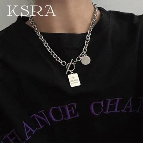 KSRA Punk Hip Hop Stainless Steel Pendant Necklace For Women Statement Thick Chain Necklace Fashion Jewelry wholesale 2020 New