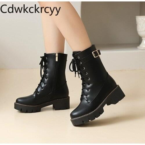 Winter The New fashion Thick bottom Handsome Martin boots black Cross straps student Casual High heels Women boots size 34-43