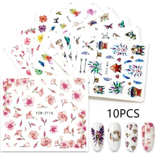 1SET Animal Plant Designs Nail Stickers Flower Flamingo Water Transfer Decals Sliders Manicure Decoration