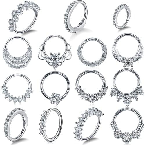 1PC Seamless Nose Hoop Round Zircon Gem Ear Helix Clicker Cartilage Earring Daith Snug Rook Tragus Rings Ear Piercings Jewelry