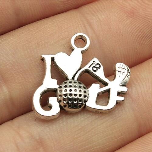 10pcs 17x22mm I Love Golf Pendant I Love Golf Charm Pendants Antique Silver Color Golf Pendants