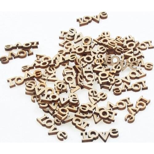 100pcs 28x10mm LOVE Natural Wooden Chip Wedding Decorative Scrapbooking Embellish Wood Crafts Home Decoration DIY