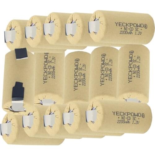 15 piece 2200mAh 1.2V sub C battery NICD SC batteries soldering tape real capacity guaranteed for screwdrivers rechargeable