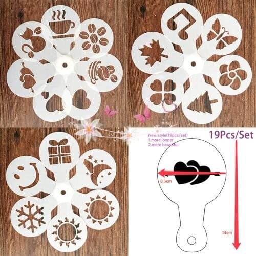 19PC set fancy coffee flower mold sugar powder sieve mold coffee accessories barista tools cake baking spray garland powder