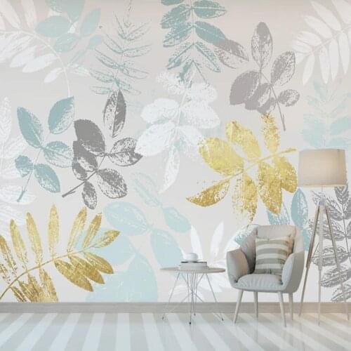 Milofi custom 3D wallpaper mural Nordic simple golden tropical leaf background wall living room bedroom decoration painting