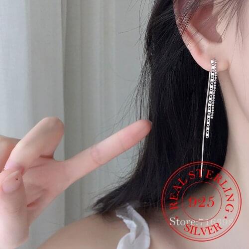 925 Sterling Silver Tassel Earring boucle d'oreille Long Drop Earring for Women Wedding Party Fashion Jewelry
