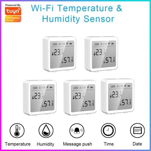 Tuya Smart Wifi Home Temperature And Humidity Sensor With LED Screen Temperature Sensor Works With Alexa Google Assistant