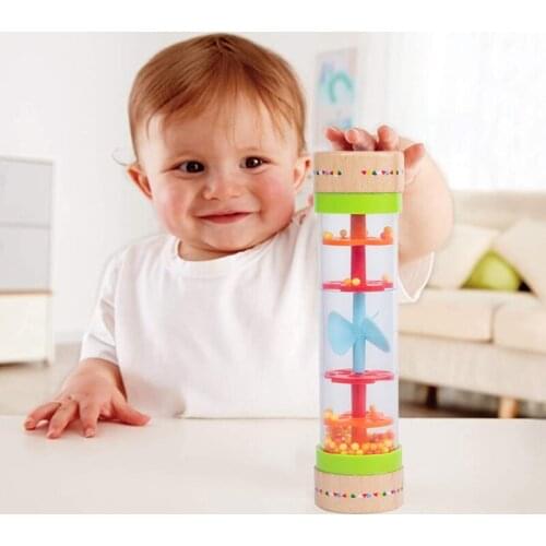 Wooden Rainmaker Rattle Toy Beaded Raindrops Rainfall Tube Hourglass Mini Muscial Stick Shaker Toys for Toddlers Kids Music Sens
