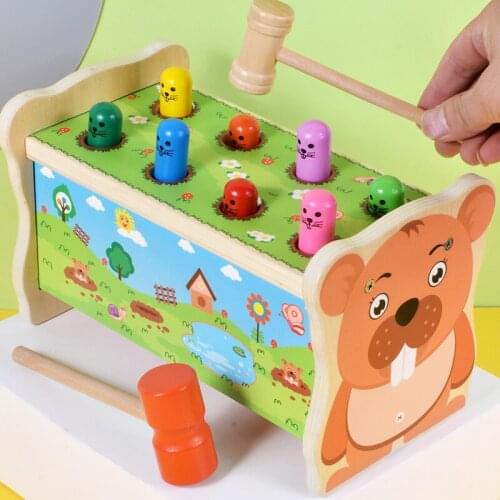 Childrens puzzle early education wooden hamster toys fun parent child interaction leisure percussion game