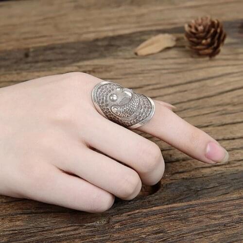 Designer original koi Thai silver opening adjustable ring retro fresh and cute fairy mens brand jeweler