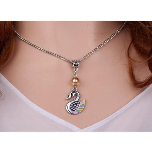 Enamel Swan Necklace Pendant Charms Choker Collar Statement Chain Necklaces Vintage Silver For Women Jewelry Gifts DIY A436