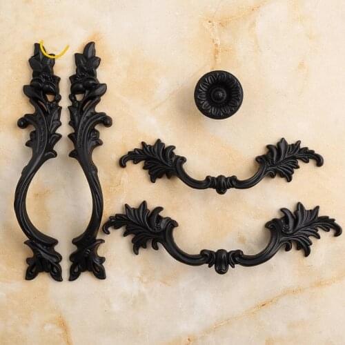 European Wardrobe Knob Vintage Cabinet Black Handle Furniture Kitchen Deck Handle