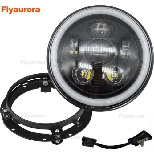 Flyaurora 7 Inch LED Headlight with DRL Turning Signal Halo Ring+7Inch Mounting Bracket Ring for Motorcycle
