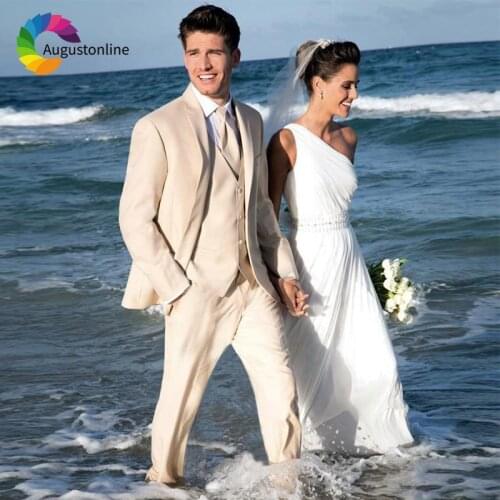 Summer Beach Beige Men Suit For Wedding Suits Bridegroom Groom Blazer Custom Made Slim Fit Casual 2018 Tuxedo Best Man 3 Pieces
