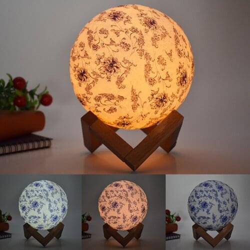 Moon Table Light Romantic Boy Birthday Gift Indoor Night Lamp Dream Painted Led Blue And White Porcelain Home Decor