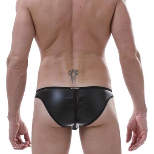 Men Sexy black Leather Briefs Underwear Mesh Sheer Brief Bikini Gay Underwear Hot