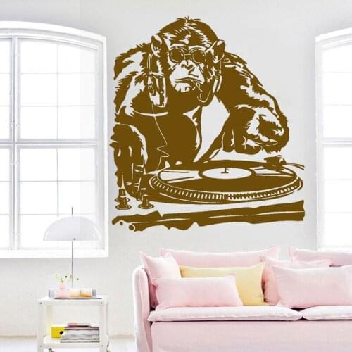 Monkey DJ Music Wall Sticker Records Disc Decal Audio Room Decor Electro House Wall Mural Funny Cool Electronic Music Bar Decor