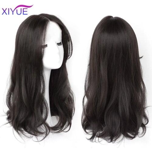 XIYUE Long Synthetic Curly Wigs With Center Bangs Natural Curly Dark Brown Wigs for Women Cosplay Wigs Heat Resistant Fiber Wigs