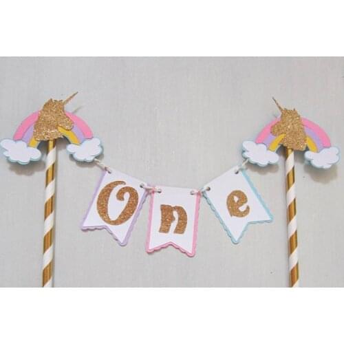 Personalized Unicorns & Rainbows birthday cake buntings toppers banners Christening baby shower party doughnut food picks