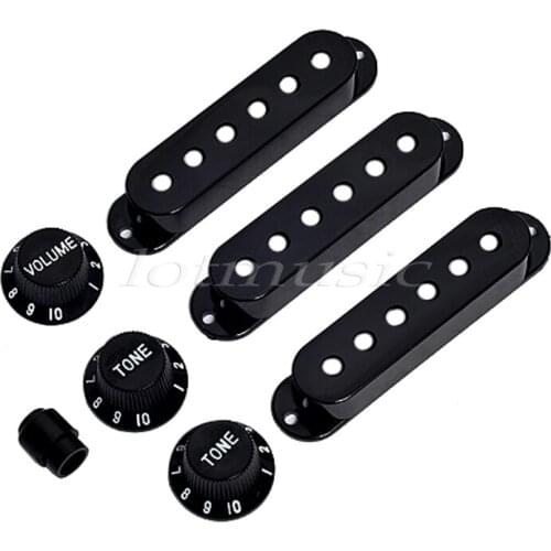 Durable Guitar 3 Pickup Cover 1 Volume 2 Tone Knobs Switch tip Parts Set Black