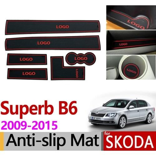 For Skoda Superb 2 B6 2009~2015 Anti-Slip Rubber Mat Cup Cushion Door Groove Accessories MK2 Comib Stickers 2011 2012 2013 2014