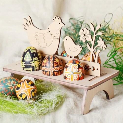 Happy Easter Decorations for Home Bunny Egg Shelves Stand Rack Letter Rooster Wooden Easter Egg Holder Rabbit Ornament