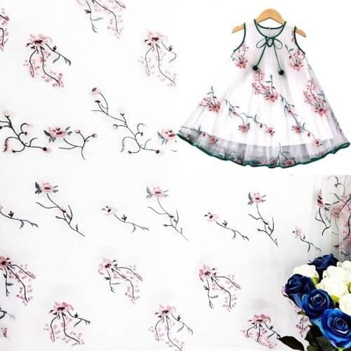 Off White Pink Net Yarn Embroidered Lace Fabric Mesh Children Dress Wedding Veil Sewing Accessories New