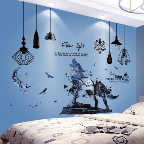 [shijuekongjian] Chandeliers Lights Wall Stickers DIY Wolf Animal Mural Decals for Kids Bedroom Nursery House Decoration