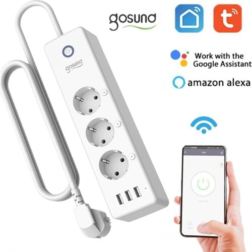 Gosund 16A EU WIFI Smart PowerStrip,3 Plug & USB Ports,Tuya Smart Life APP Monitor,Timer,Alexa Google Home Voice,Home Automation