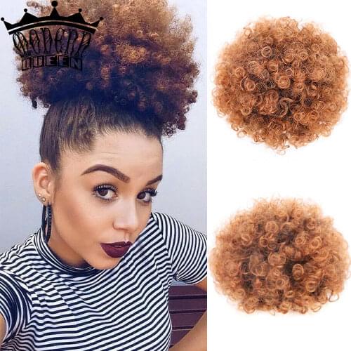 MODERN QUEEN Synthetic Puff Afro Short Kinky Curly Chignon Hair Bun Drawstring Ponytail Wrap Hairpiece Fake Hair Extensions