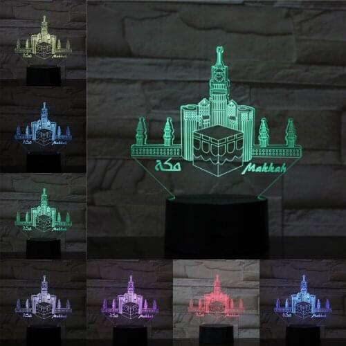 Mecca Mosque Makka USB 3D LED Night Light Acrylic Lamp Decoration RGBw Kids Baby Gift Famous Buildings Bedside Table Lamp