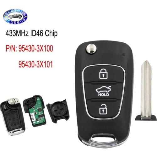 Upgraded Flip Car Remote Key Fob 433MHz ID46 Chip for Hyundai Elantra 2011 2012 2013