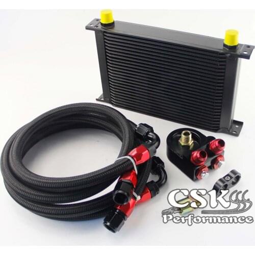 Universal 25 Row 10AN Aluminum Engine Transmission Oil Cooler+black oil hose Kit