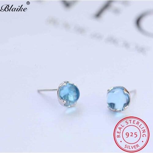 Blaike Mermaid Teardrop Clear Blue Stone Double Earrings For Women 925 Sterling Silver Round Earrings Girls Womens Fine Jewelry