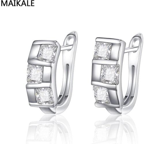 MAIKALE Square Stud Earrings Gold Color Plated Copper White AAA Cubic Zirconia Korean Earring For Women To Friend Gift