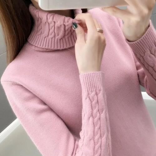 Knitted Sweater Women 2021 Autumn Winter Korean Turtleneck Long Sleeve Pullover Female pink Knitwear