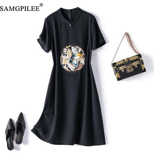 Summer Clothes For Women 2021 Fashion Ethnic Style Stand Collar Buckle Embroidery Slim Knee Length Slim Plus Size Dresses Woman