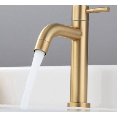Gold Kitchen Sink Faucet Stainless Steel Washbasin Faucets Single Cold Water Tap For Kitchen Bathroom Basin Water Taps G1/2in
