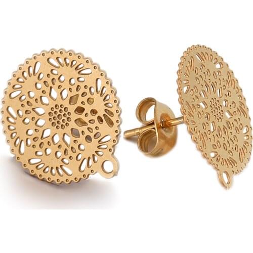 10pcs/lot Earrings Accessories Stainless Steel Gold Steel Metal Hollow Earrings Base Connectors Linkers DIY Jewelry Making Craft