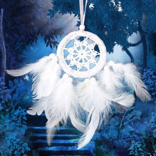 1x White Feather Beads Dream Catcher Wall Hanging Car Room Decor Ornament