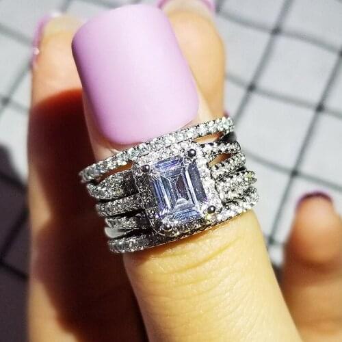 2021 new arrival 925 sterling silver 5 pieces stacked stack wedding engagement ring sets for women fashion band R5667