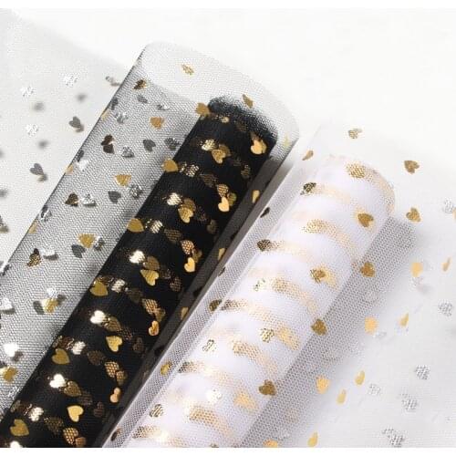 50cm*5Y Love Star Glitter Tulle Roll Spool Craft Wedding Party Decoration Bouquet Wrap Organza Sheer Gauze Element Table Runner