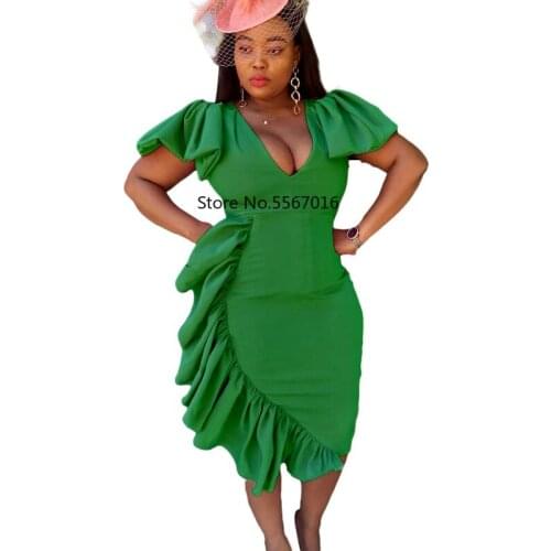 Africa Midi Bodycon Dress African Dresses for Women 2021 Plus Size Dashiki Summer Clothes Split Ruffles Evening Party Robe Femme